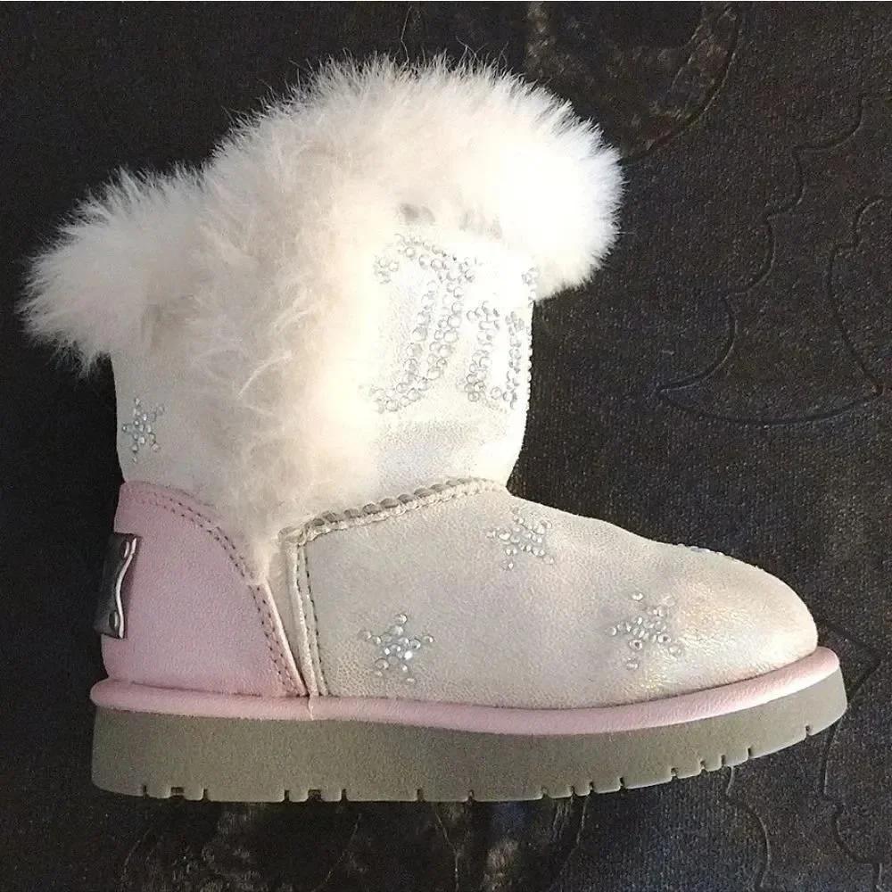 Y2K Juicy Couture Pink Lil Southgate Rhinestones Winter Fur Boots Toddler's SZ 5